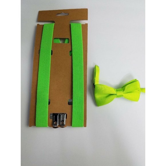 Unbranded Accessories Lime Green Suspenders And Tie Combo Youth
